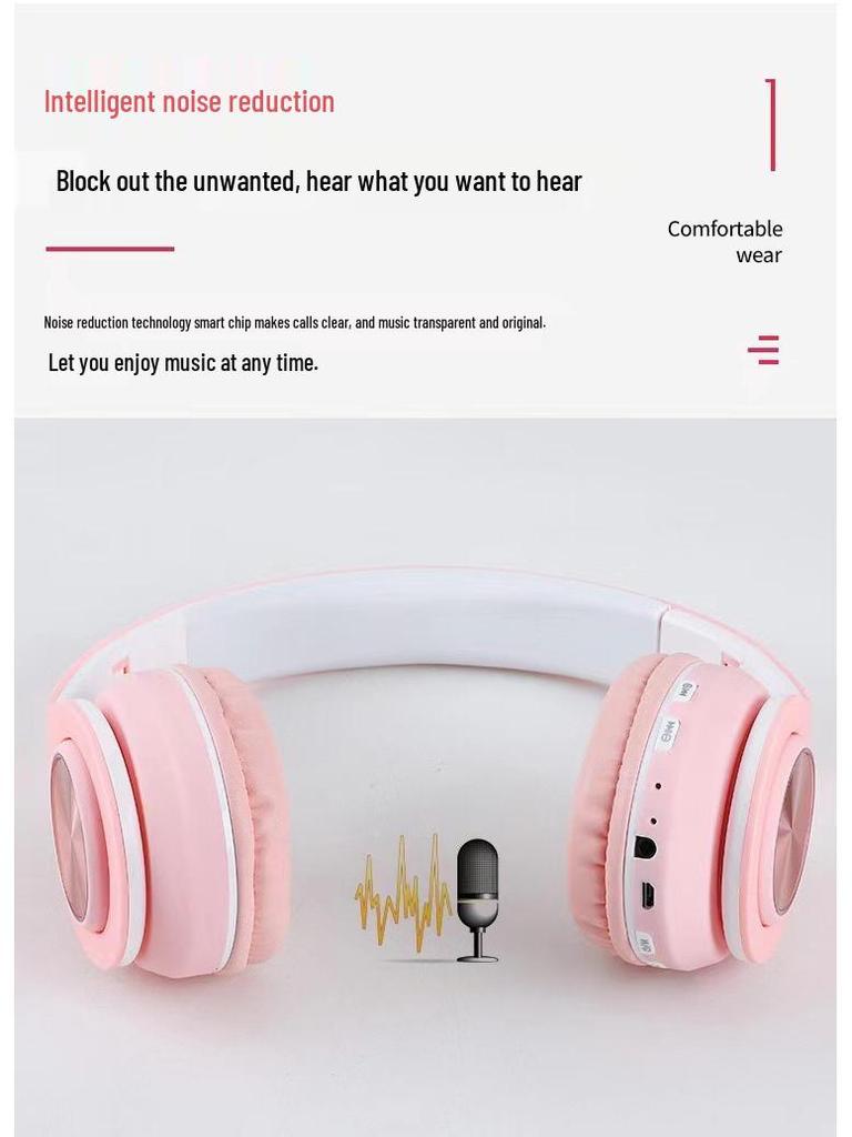 B39 Horse Head Over-Ear Wireless Bluetooth Foldable Luminous Headphones with Stereo and Card Slot.