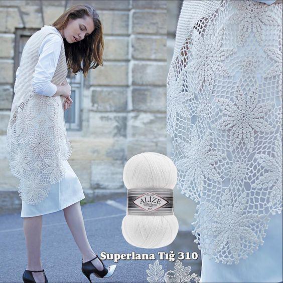 Шерстяная трикотажная пряжа - Alize Superlana Crochet(Тиг) - 4 Ball - Акрил - Платки - Аксессуары - Шарфы - Кардиган - 570 метров (100гр).