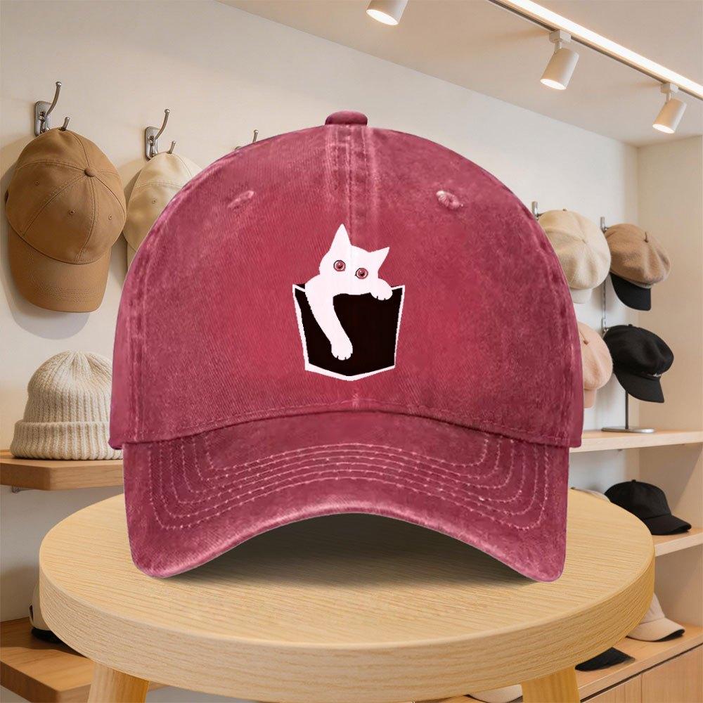 Mens Baseball Cap with Cute Cat Pocket Pattern Stylish Casual Adjustable Hat for SpringAutumn Outings Travel Beach Vacati