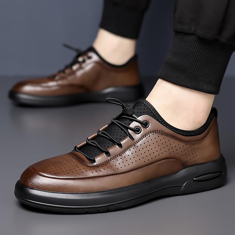 Fashion Quality Soft Sole Anti Slip Sports Leisure Shoes Brand Leather Business Oxford Shoes Summer Breathable Punching Leather Men Shoe