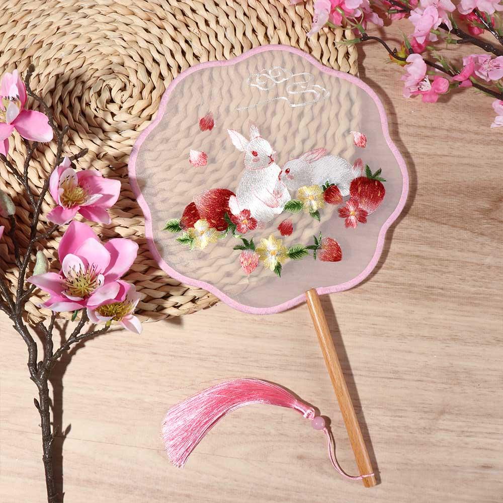 Handheld Chinese Style Fan with Pendant Silk Fan Classical Embroidery Fan Chinese Wedding