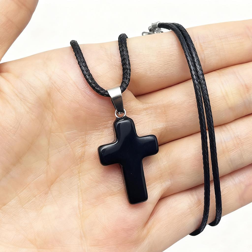 Y2K Red Glass Cross Pendant Rope Chain Necklace For Women Men  Aesthetic Jewelry Accessories