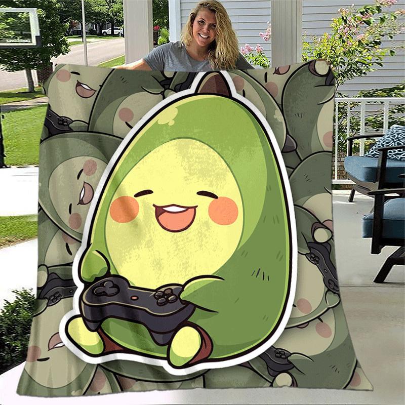 1pc Avocado Printing Lightweight Flannel Blanket, Comfortable and Warm Blanket, for Camping Sofa Bed and Couch Office, Gift