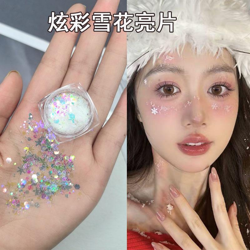Рождественский макияж патч Рождественский нейл-арт Блестящие блестки Макияж лицо Белая снежинка Сценический орнамент Блестящий