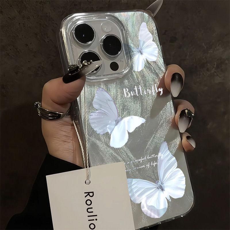 Корейский сверкающий синий прозрачный мягкий чехол с бабочкой для iPhone 15 14 Pro Max 13 12 Pro 11 x XR Xs, милый прозрачный чехол ярких цветов