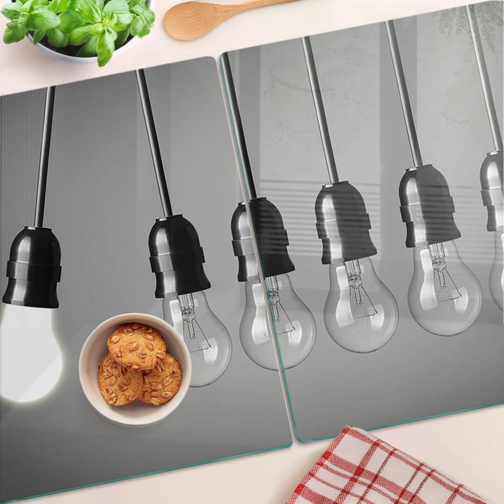 Glass Kitchen Serving Boards with Graphics Six Light Bulbs 2x40x52 cm