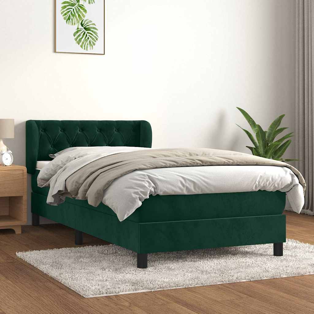 Box Spring Bed with Mattress Dark Green 100 x 200 cm Velvet