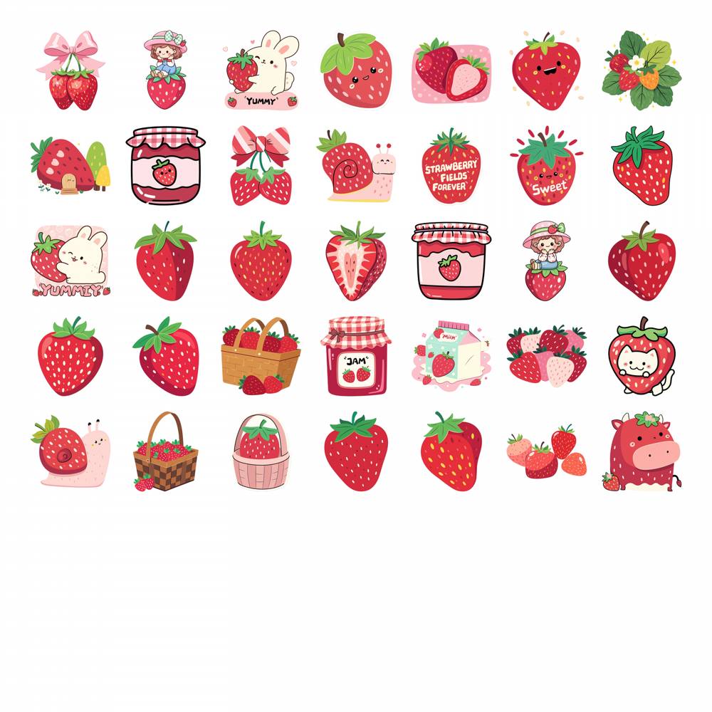 35pcs-50pcs Whimsical Nature Stickers Cute Strawberry Animal Stickers Stationery Stickers For Suitcase Fridge Phone Luggage DIY