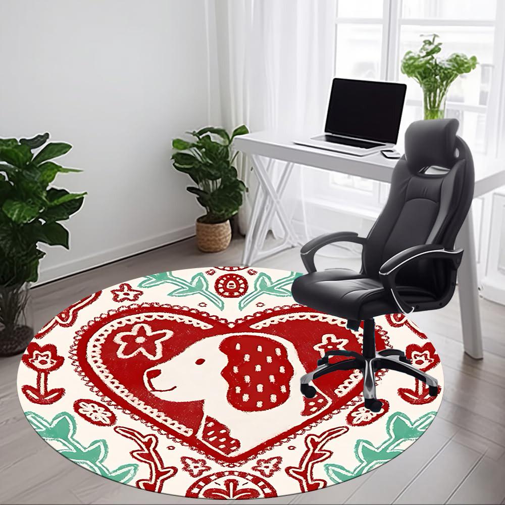 1pc Heart Dog Office Round Area Rug, Mat Suitable For Office, Under Office Chairs Bedroom Living Room Home Decor, Room Deco