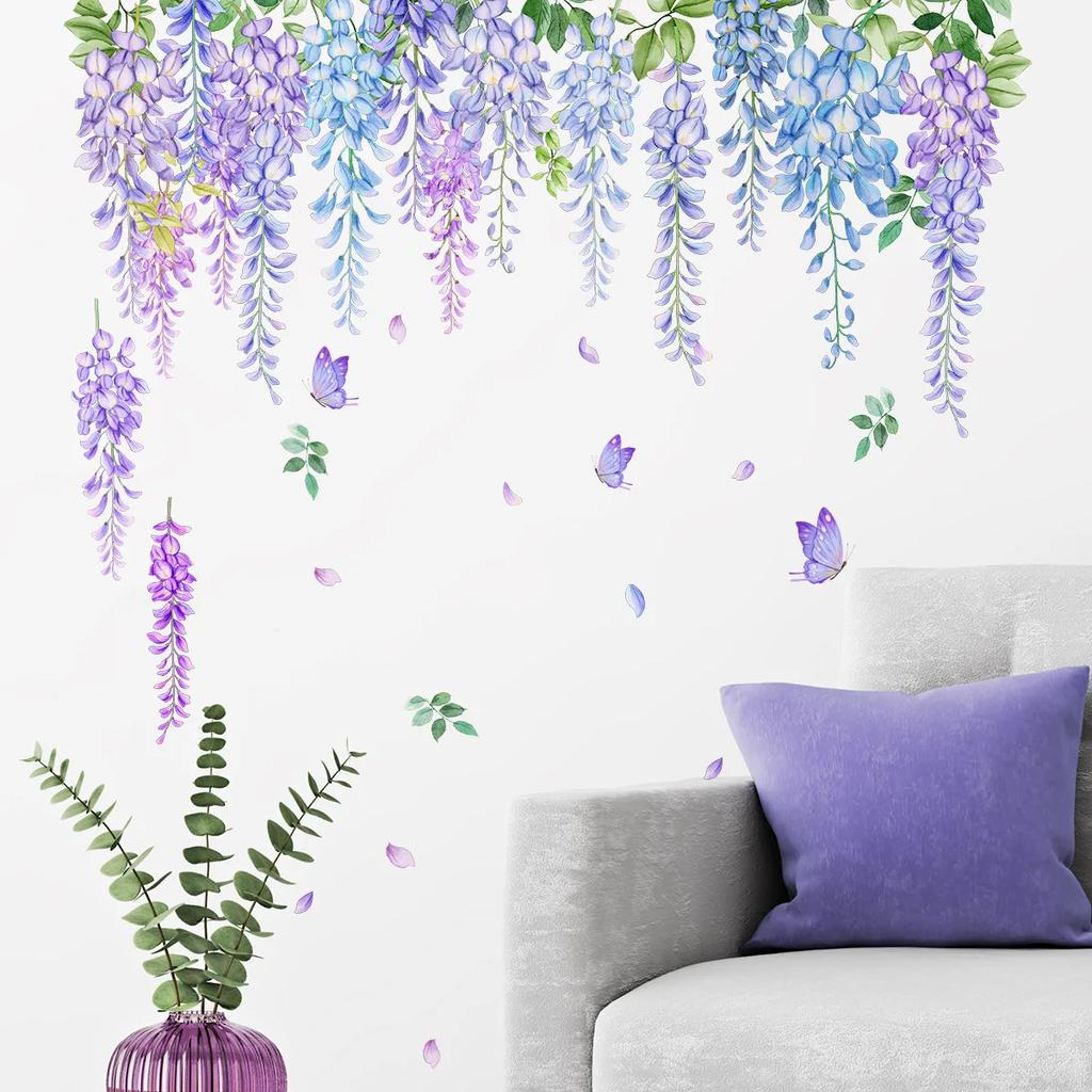 1PC Purple Rattan Wall Stickers Removable Vine Branches Green Plant Leaves Flower Wallpaper Decal DIY Mural for Home