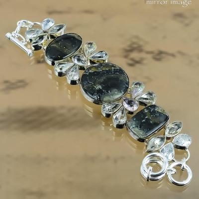 Натуральный камень Яшма Шмель Цепочка Черный Регулируемый Браслет Серебро 925