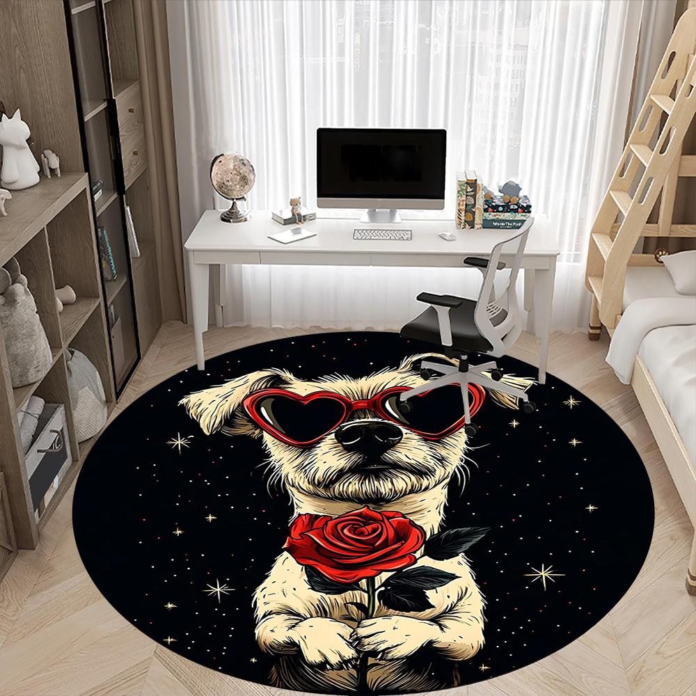 1PCLove Dog Office Round Area Rug, Mat Suitable For Office, Under Office Chairs Bedroom Living Room Home Decor, Room Deco