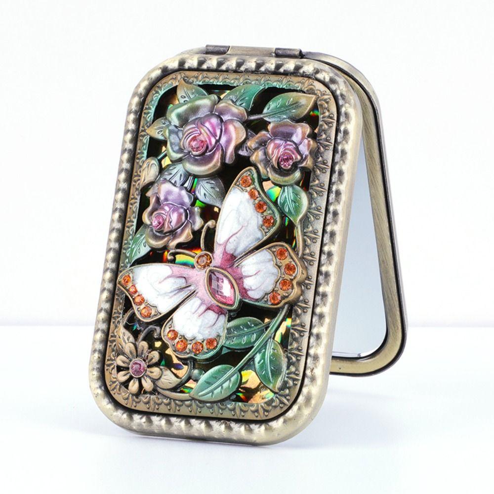 Зеркало для макияжа в стиле ретро, ​​квадратное косметическое складное зеркало, компактное карманное зеркало, туалетное подарочное зеркало