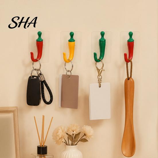 Traceless Adhesive Hooks 2PCS Chili Hooks, Cute Decorative Punch-Free Wall Hangers, Heavy Cartoon Pepper Hangers Duty Seamless Storage for Kitchen