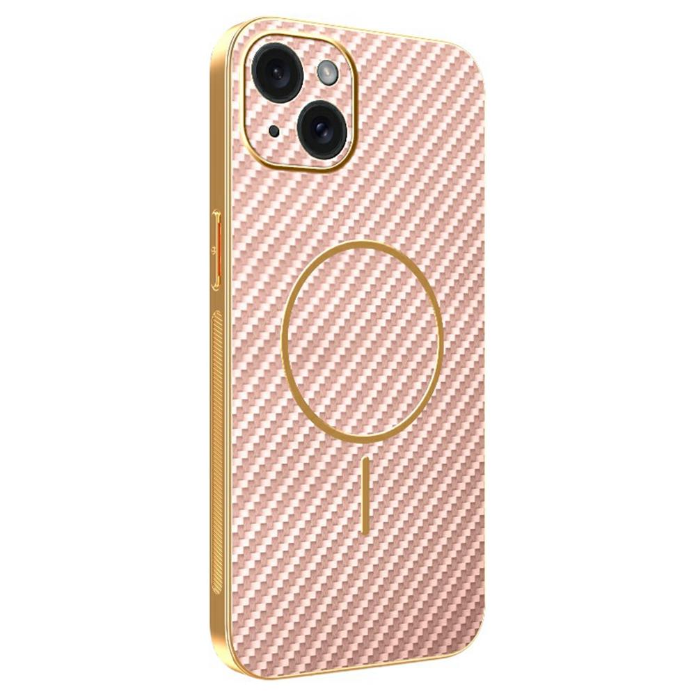 For iPhone 15 Plus Phone Case Carbon Fiber Textured Electroplated TPU Back Cover
