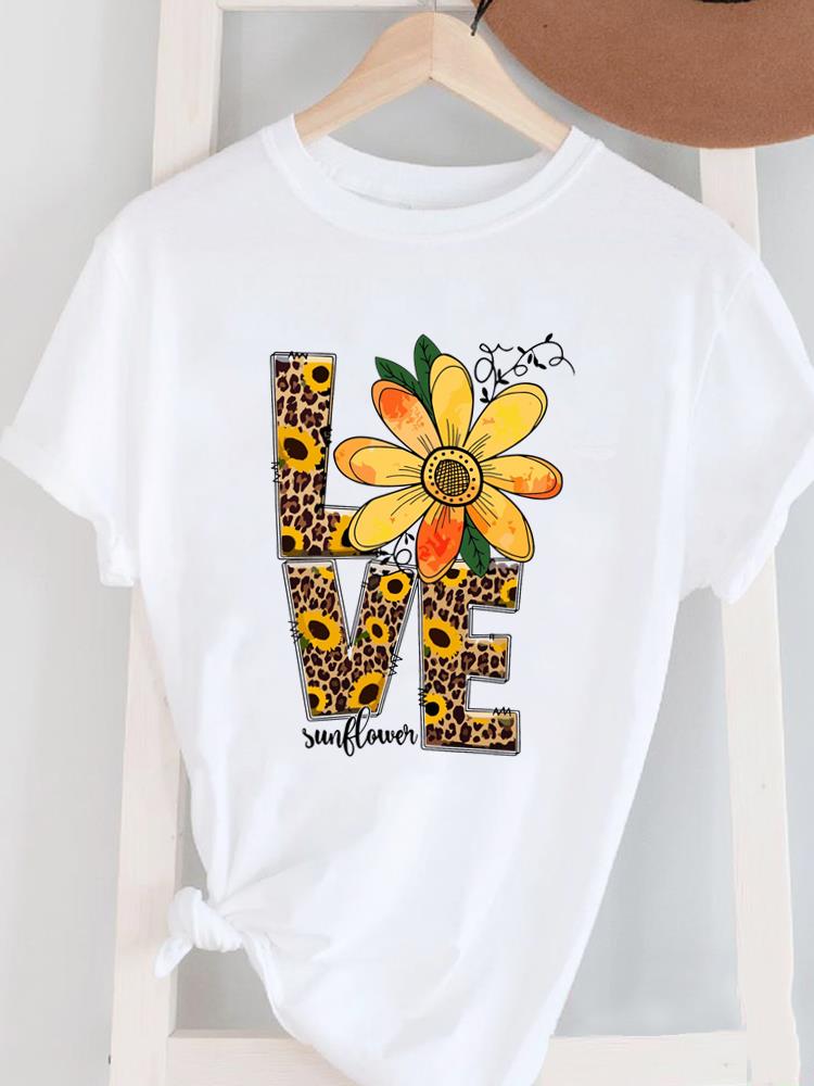 (Asian Size) Love Style 90s Cute Women's Top T Female Print Short Sleeve T-shirts Fashion O-neck Casual Clothing Graphic Tee