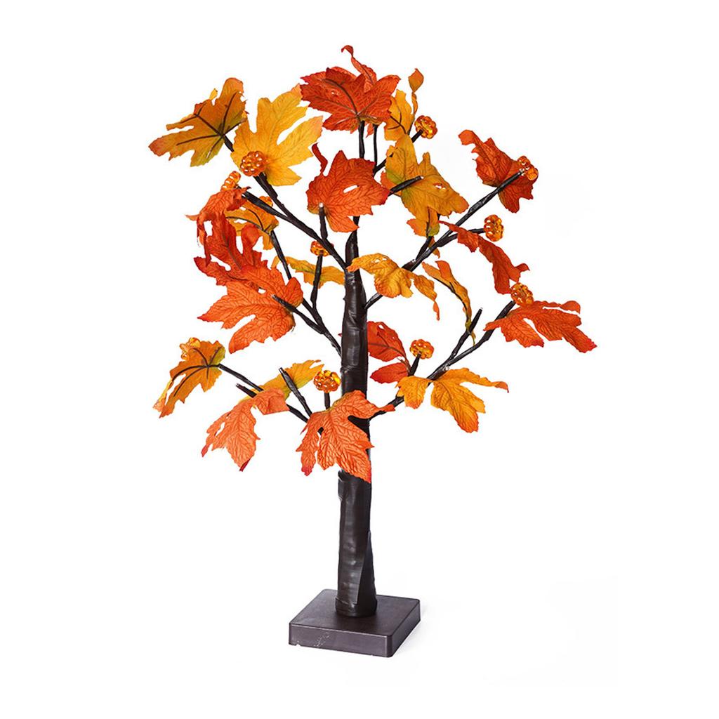24in Fall Maple Tree with 24 LEDs Timer Pumpkin Decoration Removable Base Soft Light Lighted Leaf