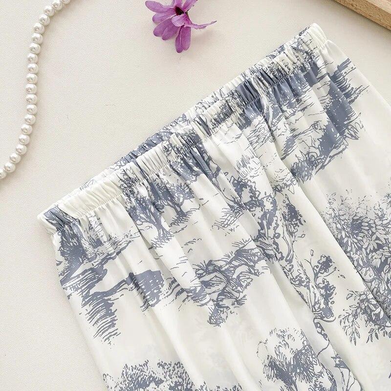 Ледяной шелковый принт, модный женский пижамный комплект, пижамный костюм с длинными рукавами