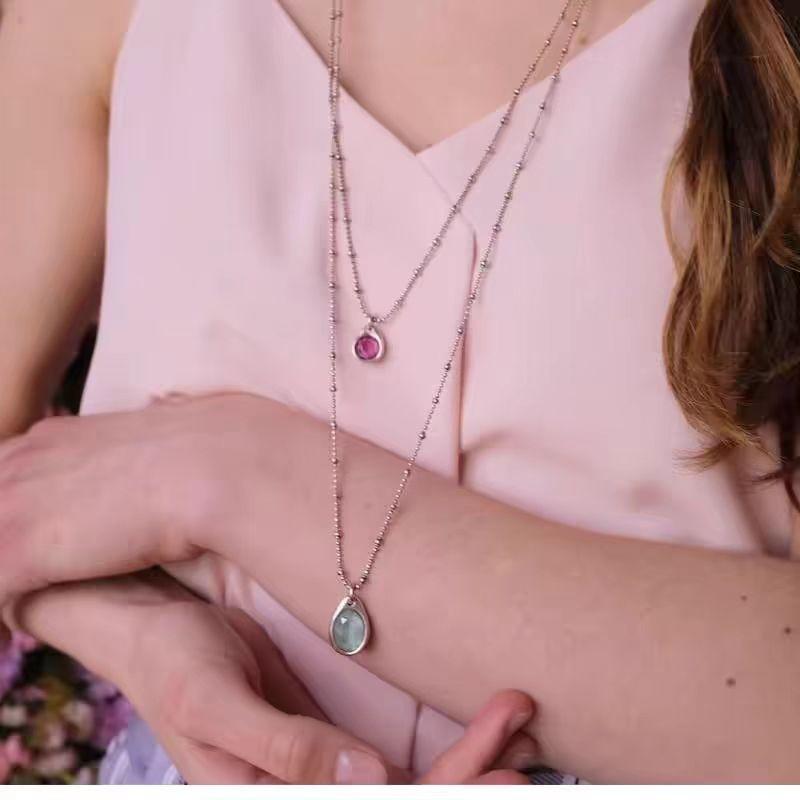 UNOde50 Double Layer Blue Green Crystal Necklace Ins Style Trendy Jewelry Women