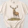Vintage Red Deer Stag Forest Illustration T-Shirt: Nature Lover Wildlife Art