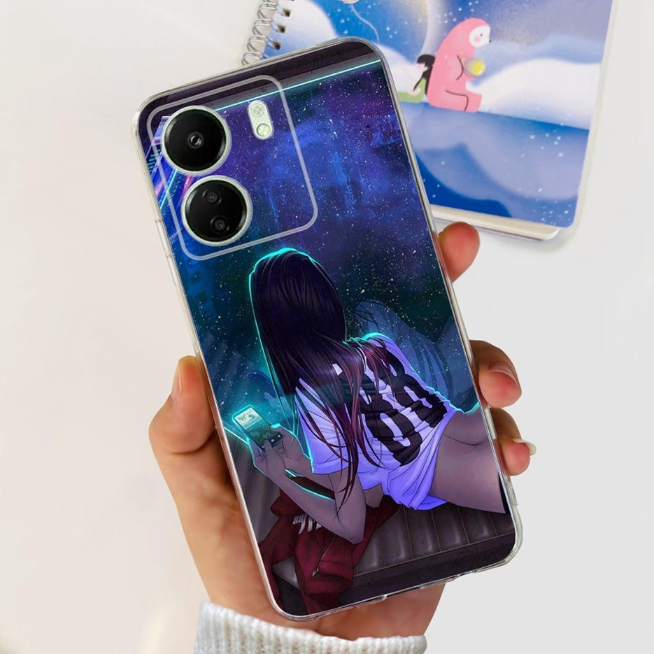 Чехол для Xiaomi Poco C65 Милый Кот Бабочка Мягкий ТПУ Чехол для Телефона Для Xiaomi Redmi 13C Redmi13C PocoC65 Fundas 6.74'' Бампер