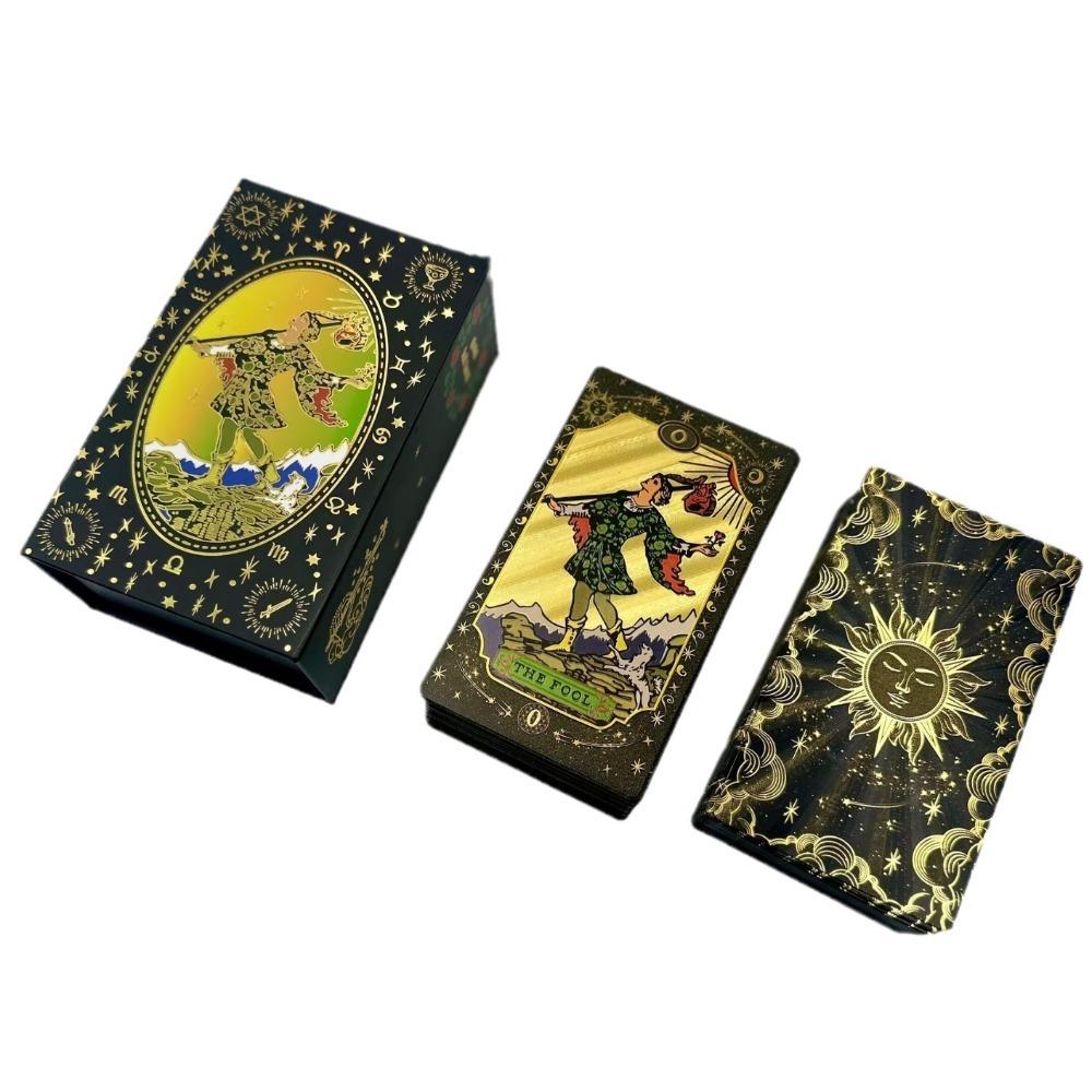 Черная позолоченная колода мистических карт Таро, инструмент для гадания с роскошной отделкой 12*7 см 78 шт. водонепроницаемых карт на основе системы Райдера