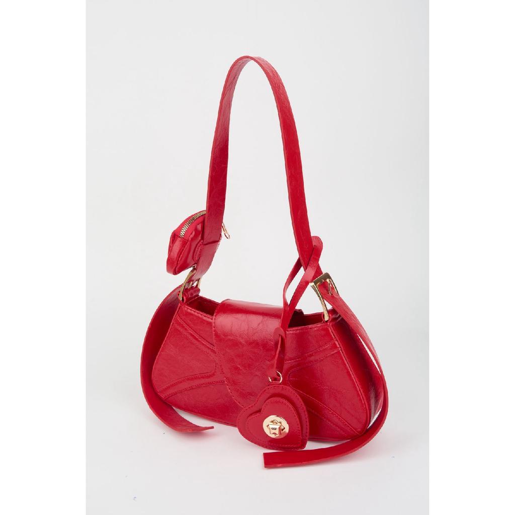 Женский бордовый кошелек-багет из искусственной кожи с застежкой на руку и сумка через плечо