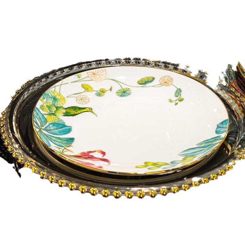 Jingdezhen Lingshi 60-Piece Tropical Rainforest Bone China Dinnerware Set