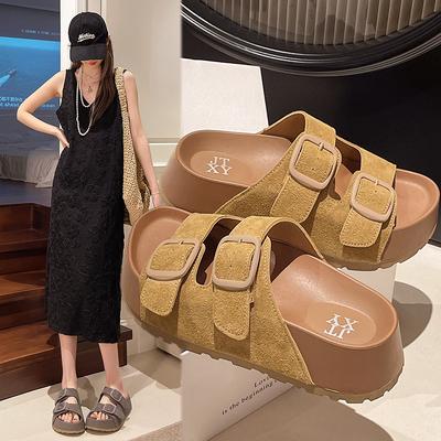 Сандалии Шлепанцы Женские Толстая Подошва Повседневные Удобные Через Слово Перетаскивание Темперамент Сотня Застегнутых Ленивые Пляжные Шлепанцы Женские Летние Молодежные Туфли