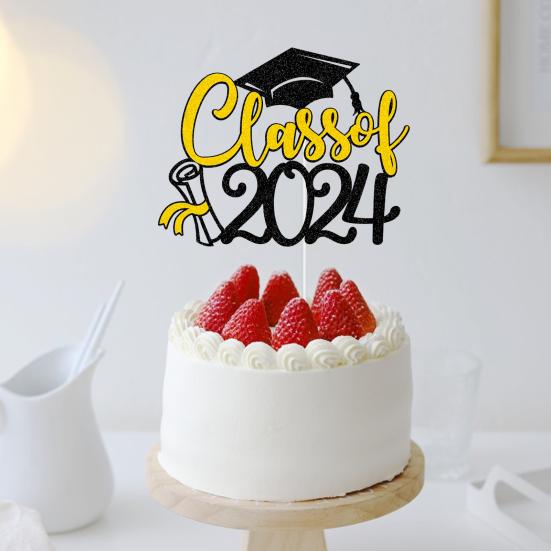 Класс 2024 Выпускной Торт Топпер Набор Блестящая Поздравительная Открытка Выпускной Подарок Закончить Школу Выпускник Вечеринка Декор