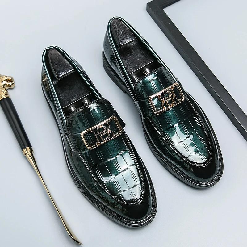 Men's Business Shoes Man Male Patent Leather Pattern Mens Oxfords Dress Loafers Wedding Party Shoes for Men Size 38-45 Men Flats