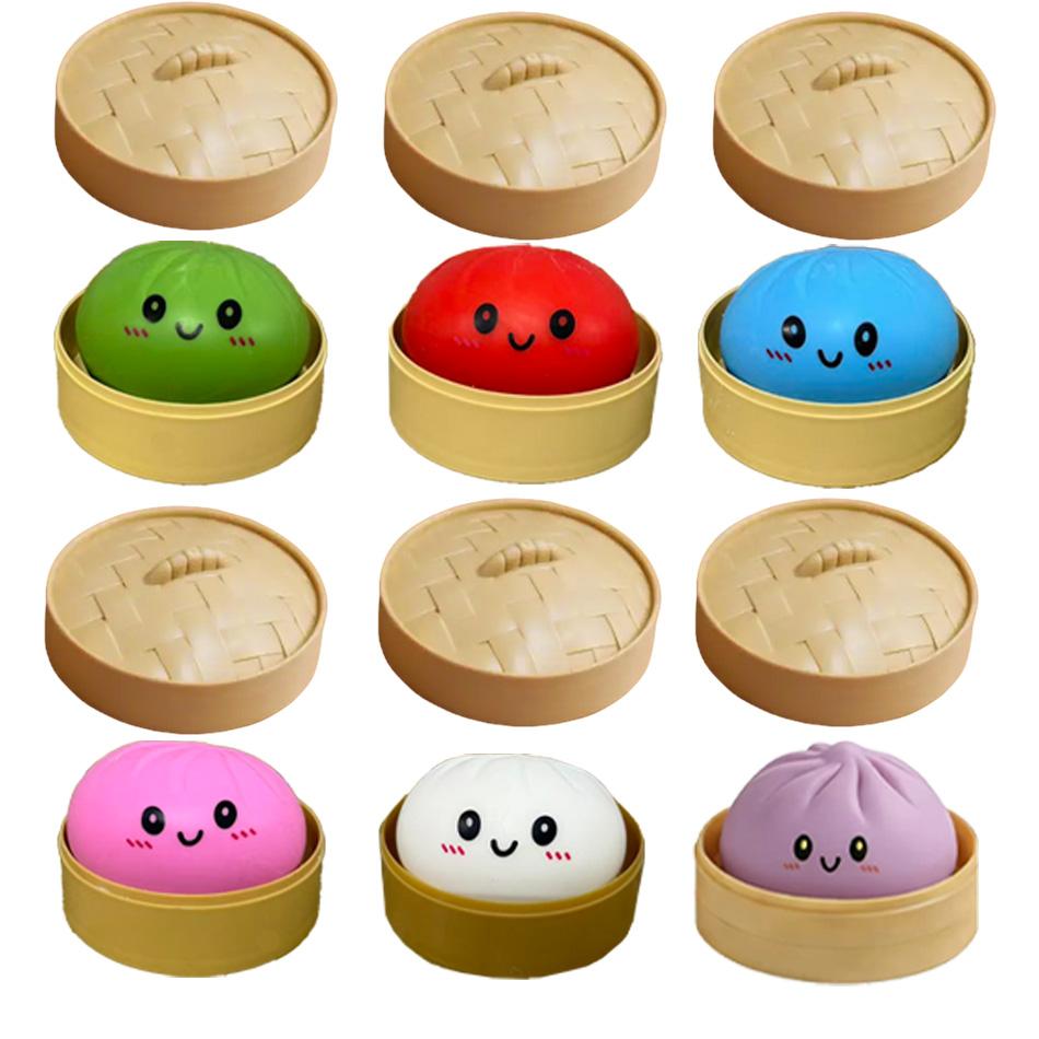 Dumpling Pressure Dumpling Squishies Cute Colorful Bun Toy Slow Rising Stress Relief Fidget Toy For Kids Adults Anti-Anxiety Gif