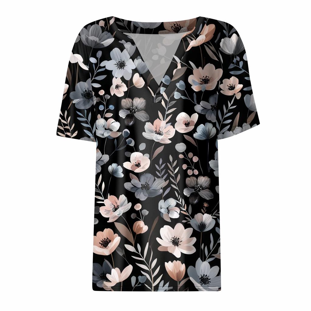 Women's T Shirt Tee Printed Short Sleeve Daily Weekend Fashion Basic V Neck Regular Top