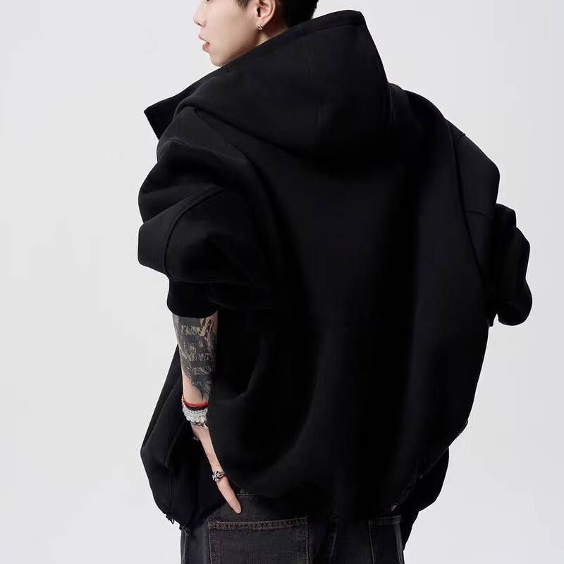 College Style Hooded Zipper Jacket For Men With Cotton Blend Fabric Casual Streetwear Teenagers