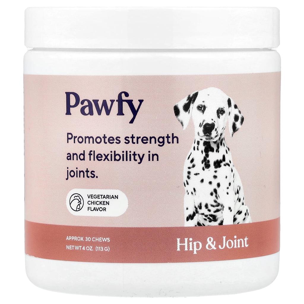 Pawfy, Hip Joint, 6 Months+, Plant-Based Chicken, 30 Chews, 4 Oz (113 G)
