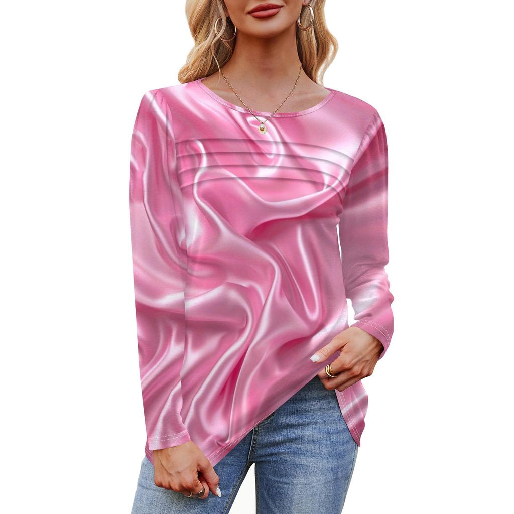 Женский свободный повседневный топ с круглым вырезом и длинными рукавами, модный топ