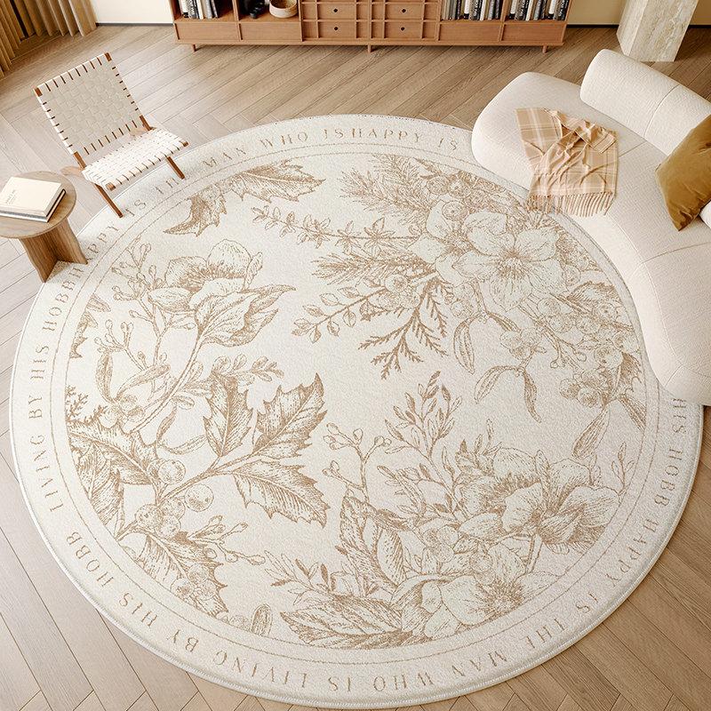 Cream Style Carpets for Living Room French Floral Bedroom Decor Carpet Fluffy Soft Round Bedside Rug Home Anti-slip Floor Mat