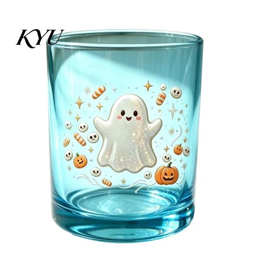 Spooky Pumpkin Party Cups Halloween Ghost Glass Cup, Colorful Gradient Aesthetic Tumbler with Decorative Holiday Drinkware Skull Print, Drinkware,