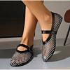 Fashion Mesh Breathable Rhinestone Fashion Versatile Women's New Foreign Style Niche Belt Flat Soft Soled Mary Jane Shoes Womens Shoes