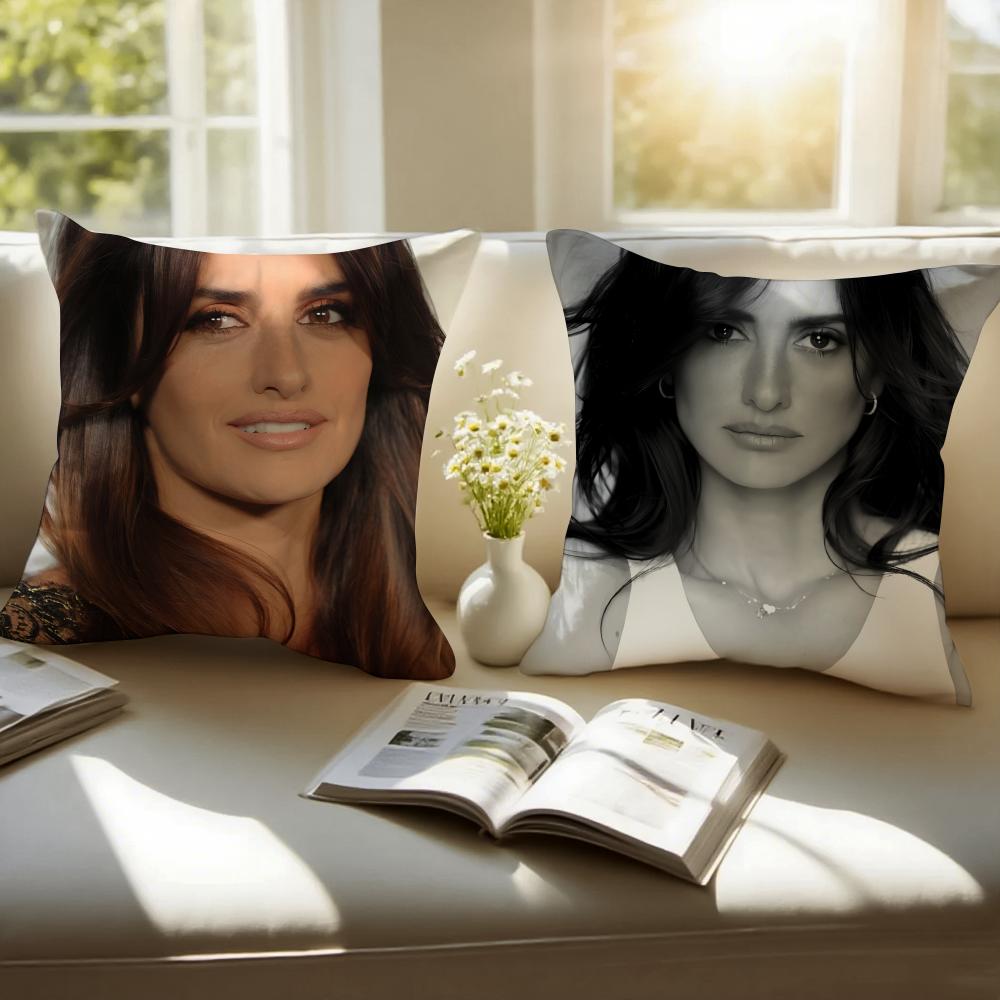 OscarWinning Spanish Actress PPenelope Cruz Cushion Cover Pillowcase Antidustmite Invisible Zipper Short Plush Sofa Cushion