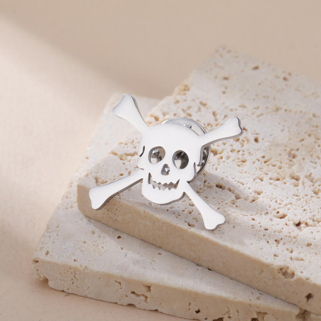 LIKGREAT Skull Brooch for Men Women Skeleton Bone Pin Badge for Shirt Hats Backpacks Stainless Steel Jewelry Halloween Gift