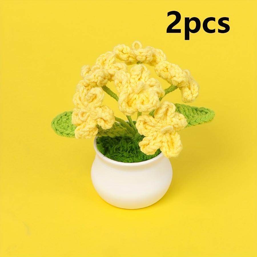 2 шт. Ручная работа Вязаные крючком Тканевые Цветы Маргаритки Белые и Розовые Горшки, Искусственные Растения для Домашнего Декора, Вязаные Крючком Цветы, Подарок для Особых Случаев