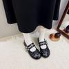 French One-word Buckle with Single Shoes Women's Retro Mary Jane Shoes 2025 New Bow Flat Ballet Shoes