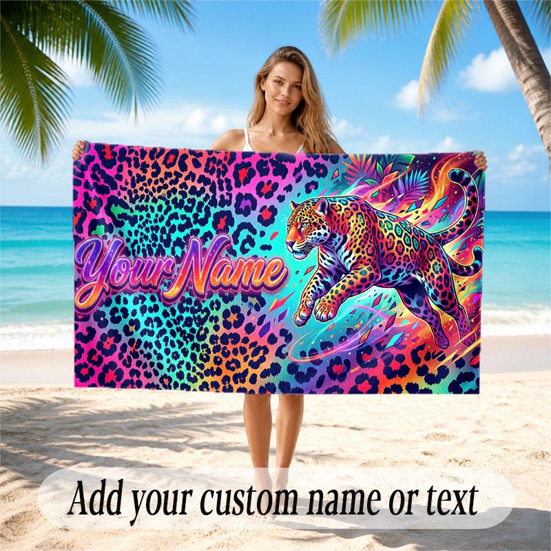 Animals Theme Soft Beach Towel Personalized Custom Name Text Towel Portable for Beach Pool Travel