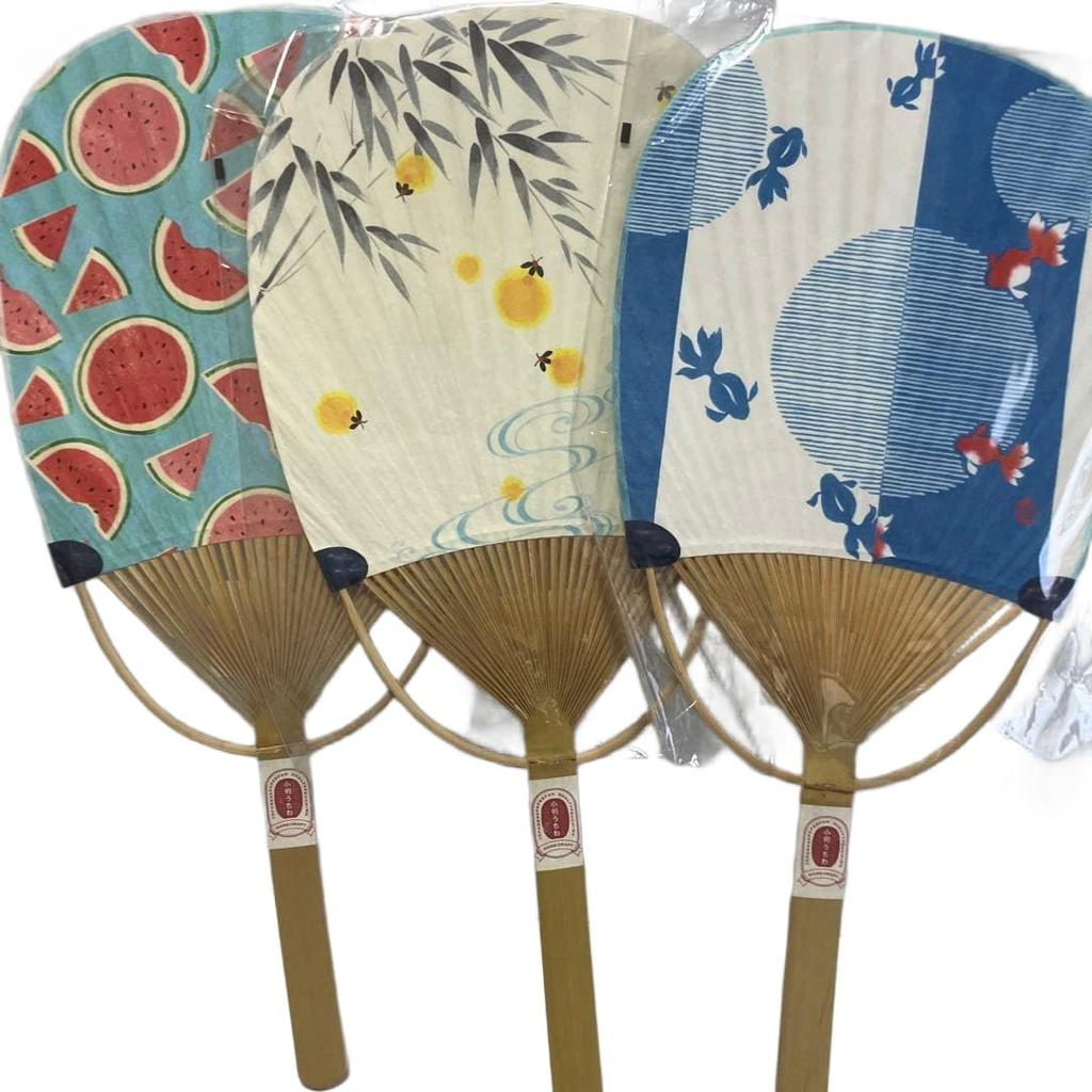 Japanese pattern uchiwa fan 3-piece set bamboo made Japan