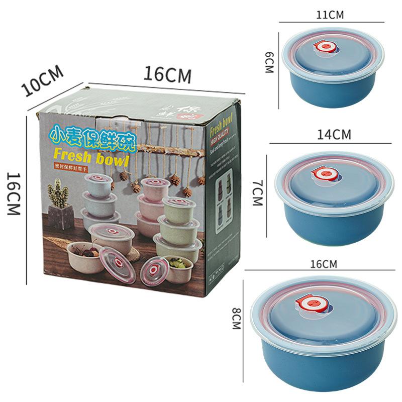 Wheat Straw Set Bowl Household Refrigerator Storage Bowl High Value Plastic Sealed Fresh-keeping for Microwave Storage Container