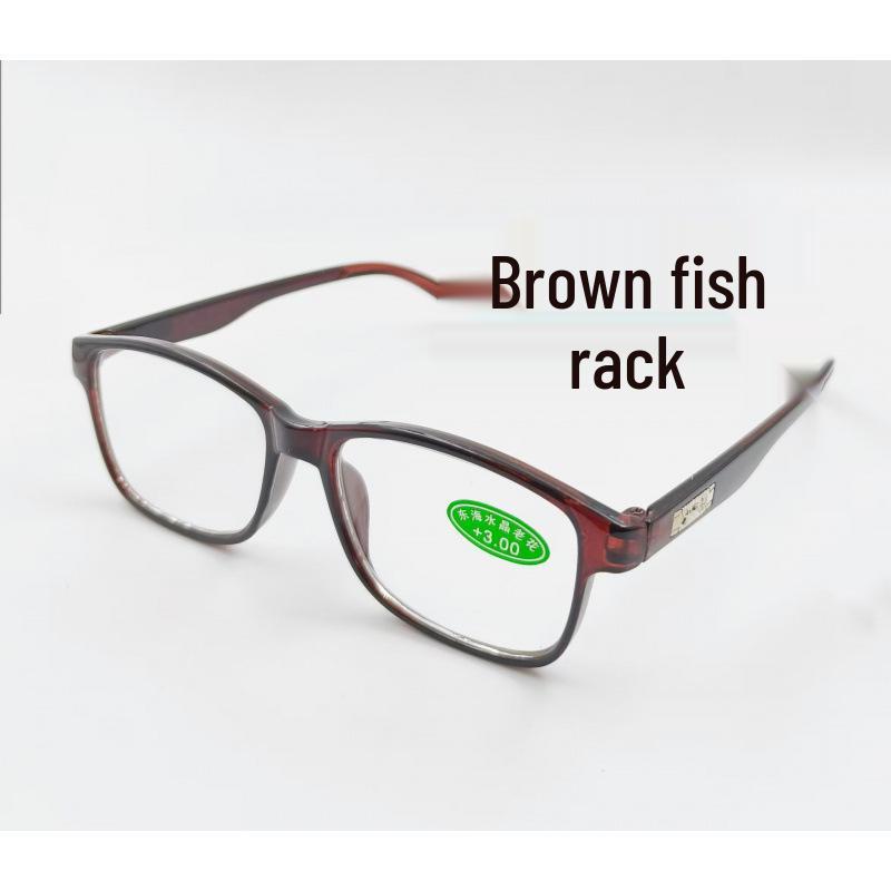 Full Frame Crystal Glass Reading Glasses with Large Lenses - Black/Brown