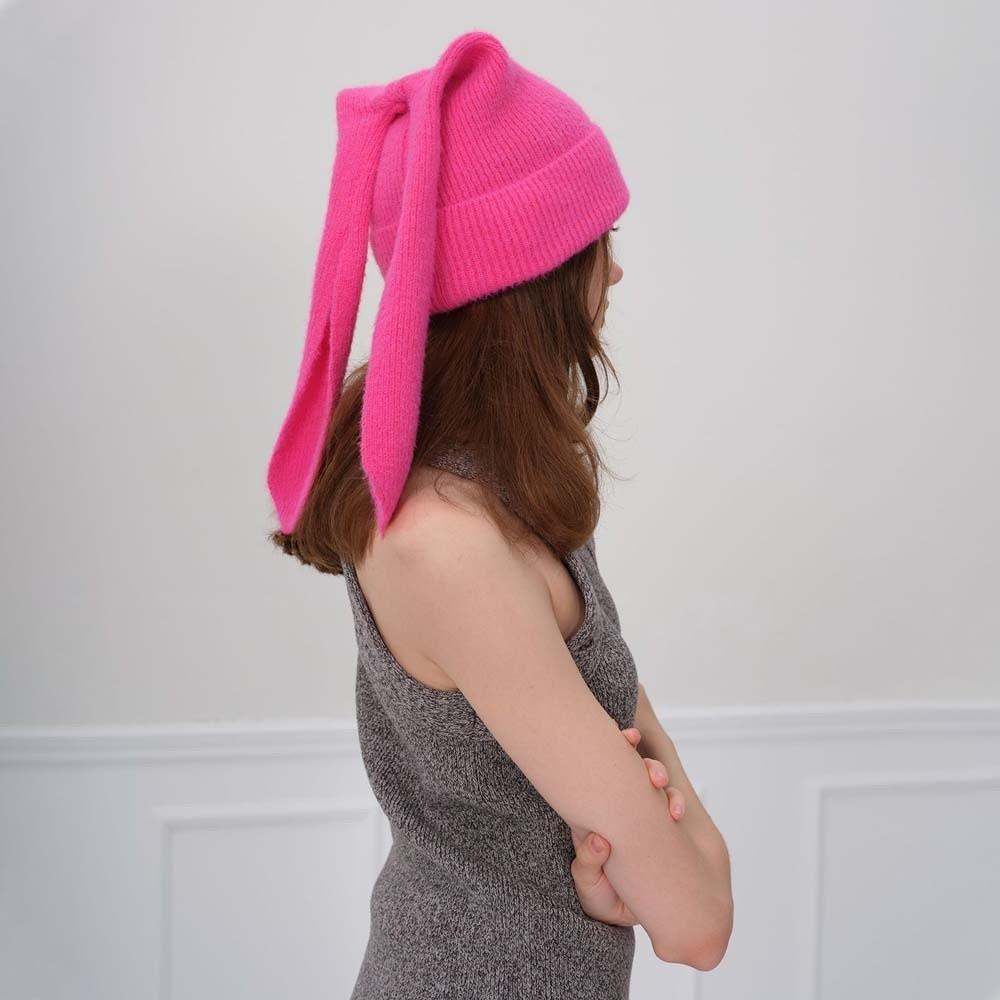 Korean Style Bunny Pullover Cap Elastic Solid Color Knitted Hat Fashion Brimless Beanie Hat Couple