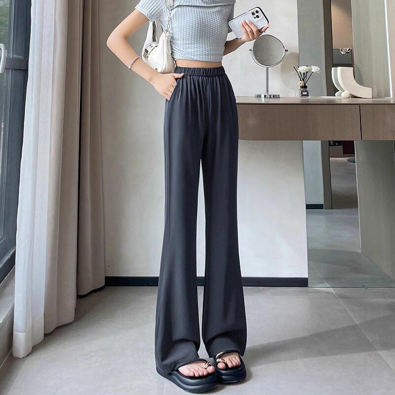 Women's High-Waisted Ice Silk Wide-Leg Pants - Slimming, Plus Size, Loose Fit, Casual Summer Trousers