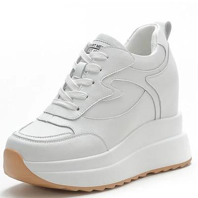 Мода Натуральная кожа для женщин 10 см платформа танкетка кроссовки массивная обувь летняя обувь весна осень прогулочные кроссовки мода